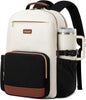 LOVEVOOK Laptop Backpack for Women, 15.6-Inch Laptop Travel Backpack with Large Capacity Cup Pocket, Waterproof Work Business College Backpack, Beige-Black-Chestnut Brown
