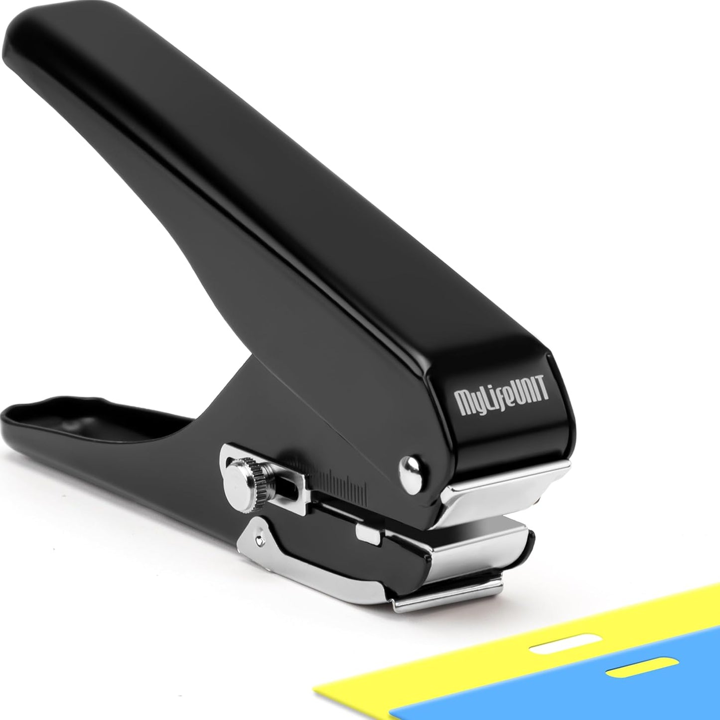 MyLifeUNIT Badge Hole Punch, Heavy-Duty Slot Puncher for ID Cards, PVC Cards & Paper, Manual Oval Slot Punch with Paper Scrap Collector