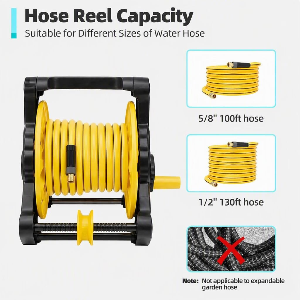 HyperionFlo Essentials Garden Hose Reel Cart, Manual Water Hose Reel with Hose Guide, Hand Crank & Portable Wheeled Frame