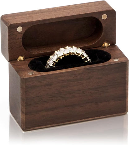 MUUJEE Slim Secret Wood Ring Box, Engraved Walnut Ring Holder for Engagement Proposal, Wedding Ceremony & Ring Bearer Gift, Rustic Brown