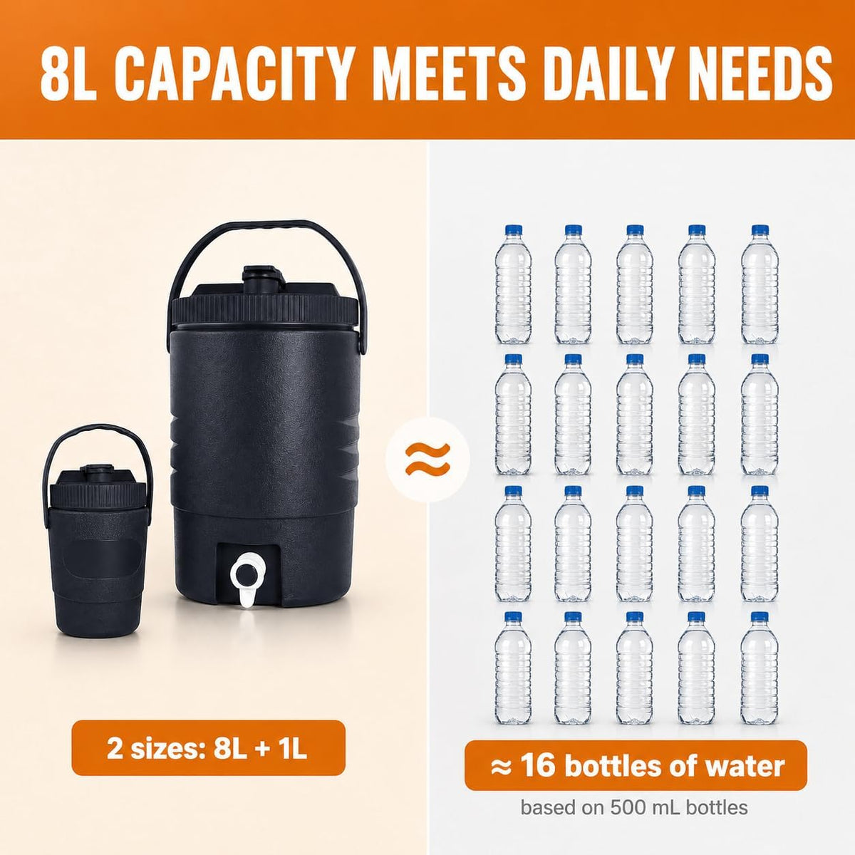 2.2 Gallon/8 L Portable Sports Cooler Water Beverage Dispenser,Insulated Cooler Dispenser With Spout & 33 Ounce/1 L Insulated Water Jug