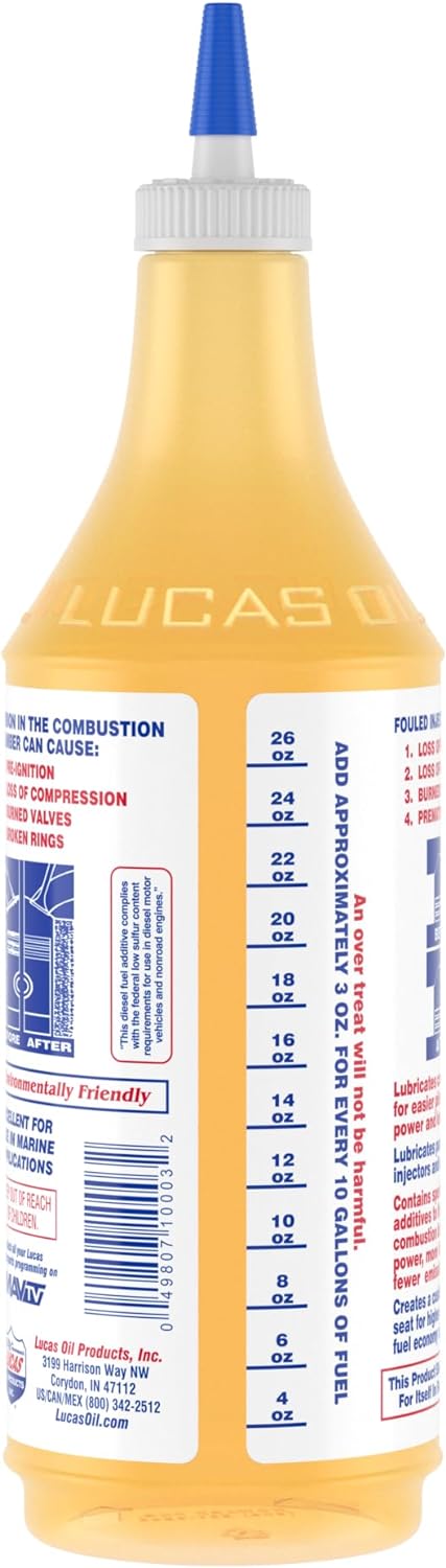 Lucas Oil 10003 Fuel Treatment, 32 oz Fuel System Cleaner & Lubricant for Gasoline and Diesel Engines, Fuel Injector & Carburetor Treatment