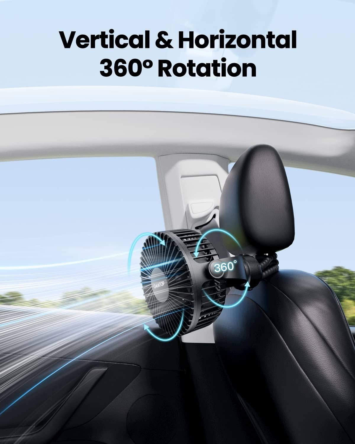Gaiatop Mini Portable Stroller Fan, Small Clip-On Fan, 3-Speed Rechargeable, Black