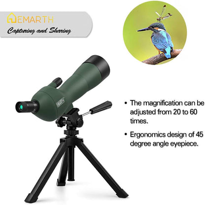 Emarth 20-60x60 Angled Spotting Scope with 14-Inch Tripod, BAK-4 Prism, Waterproof Fogproof Design, Carrying Case & Phone Adapter for Birding, Hunting & Outdoor Observation