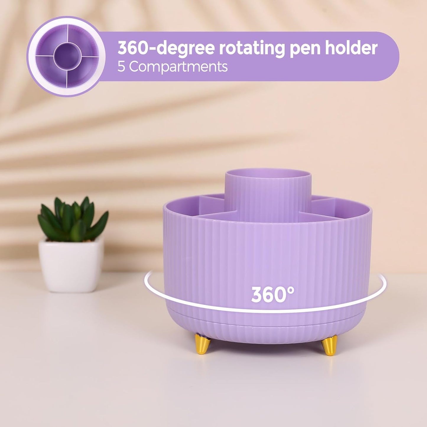 SKYDUE Purple Office Supplies Set with Rotating Pencil Holder for Desk, 11-Piece Desk Organizer and Stationery Kit