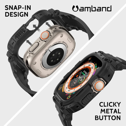 amBand M1 Sport Rugged Apple Watch Ultra Band & Case 49mm, 9H Tempered Glass Screen Protector, TPU Protective Bumper Strap for Men, Black