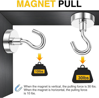 DIYMAG Magnetic Hooks 20-Pack, 30 Lbs Heavy-Duty Neodymium Magnetic Hooks for Cruise Cabins, Refrigerator, Kitchen, Garage & Metal Surfaces, Silver