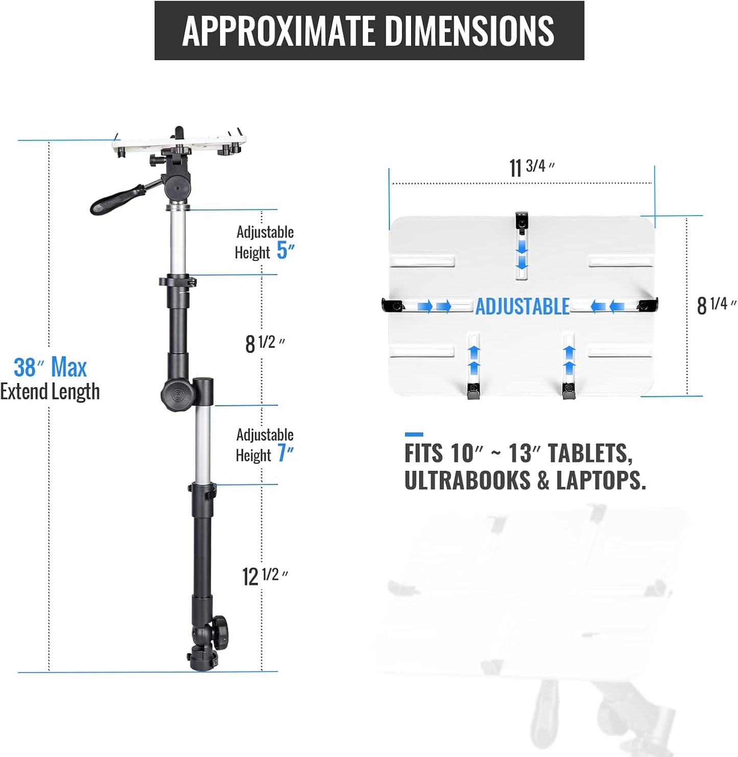 AA-Products T-100AP Aluminum Vehicle Tablets/Laptop/Ultrabooks Computer Mount Stand for Trucks-Vans-Cars-SUVs