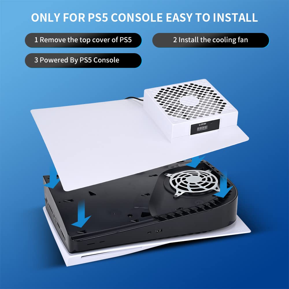 G-STORY PS5 Cooling Fan | Auto 3-Speed Adjustable Console Cooler with LED Temperature Display & RGB Lighting