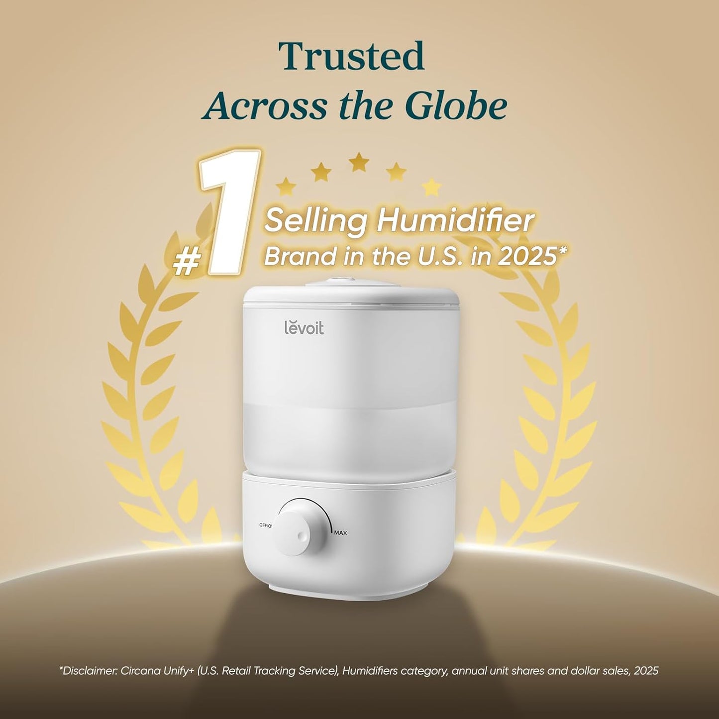 Levoit Top Fill Humidifiers for Bedroom, 2.5L Tank for Large Room, 28dB Easy to Fill & Clean, Quiet Cool Mist Air Humidifier for Home Baby Nursery & Plants, Auto Shut-off for Safety, 25H Lasting