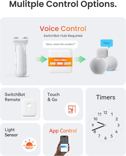 SwitchBot Smart Automatic Curtain Opener 2 Pack with Hub Mini - WiFi Remote Control with App/Timer, Performance Upgrade, Compatible with Alexa, Google Home, HomeKit