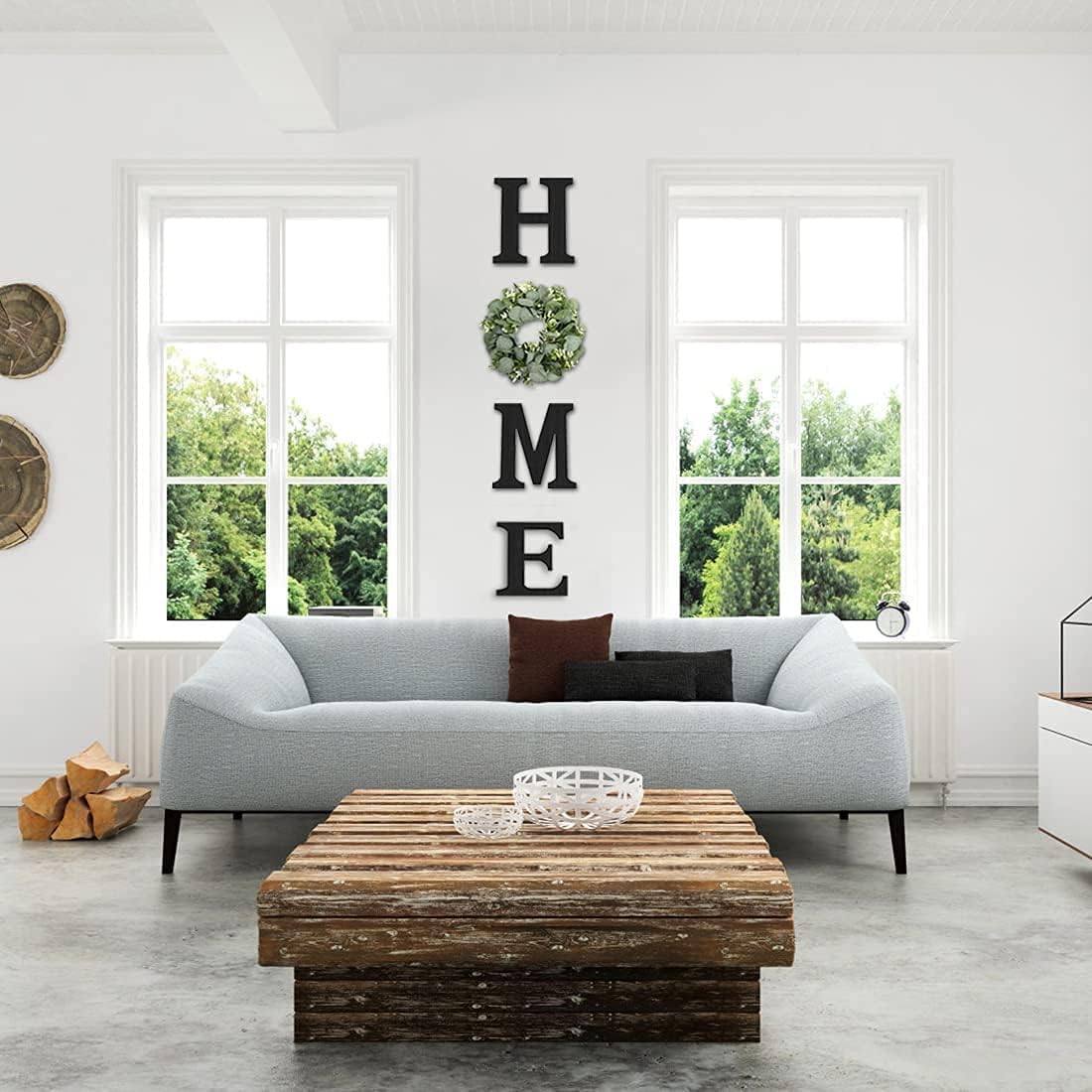 Wood Home Sign with Eucalyptus Wreath, Rustic Farmhouse Wall Decor