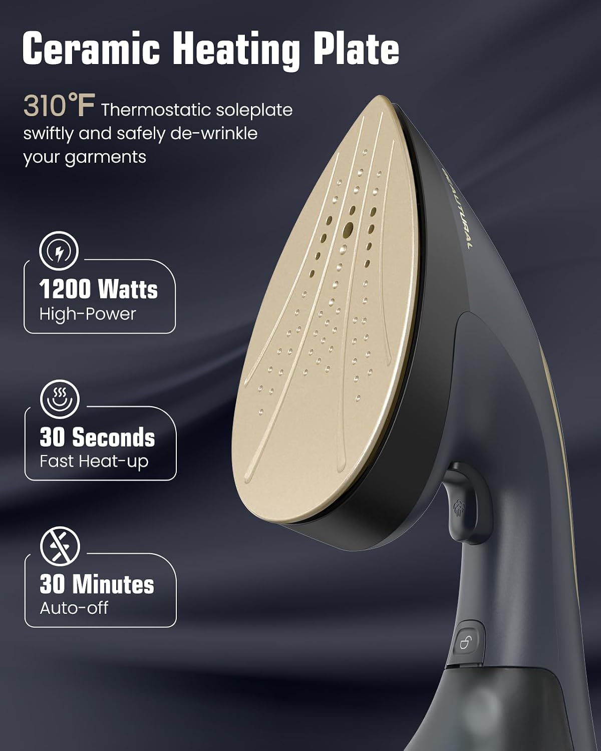 BEAUTURAL 2-in-1 Handheld Steamer & Iron for Clothes – 1200W Burst Steam Wrinkle Remover, Navy