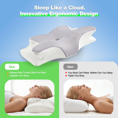HyperionFlo Essentials Ergonomic Cervical Memory Foam Pillow, Contoured Neck & Shoulder Support Pillow for Side, Back & Stomach Sleepers, Cooling Breathable Cover