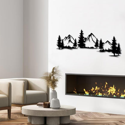 Xedatric Mountain Forest Metal Wall Art 15x44 Inch Nature Landscape Decor Large horizontal evergreen trees wall art for living room. Housewarming gift for nature lovers. Indoor decor.