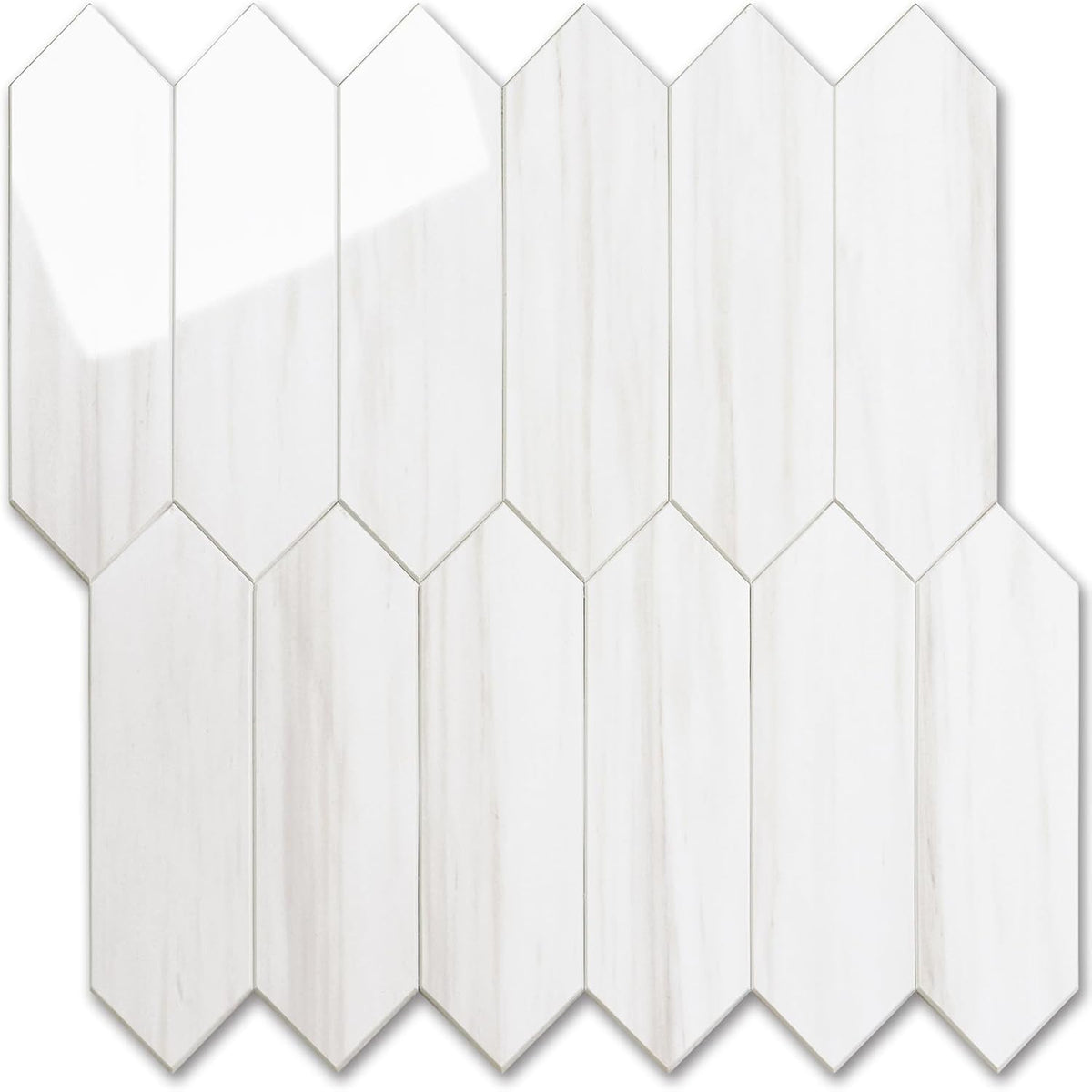 Vamos Tile Glossy Dolomite White Backsplash Tile Peel and Stick, 12.8 x 12.8 Inch 10 Sheets Long Hexagon PVC Self Adhesive Mosaic Wall Tiles Stick on Backsplash for Kitchen and Bathroom