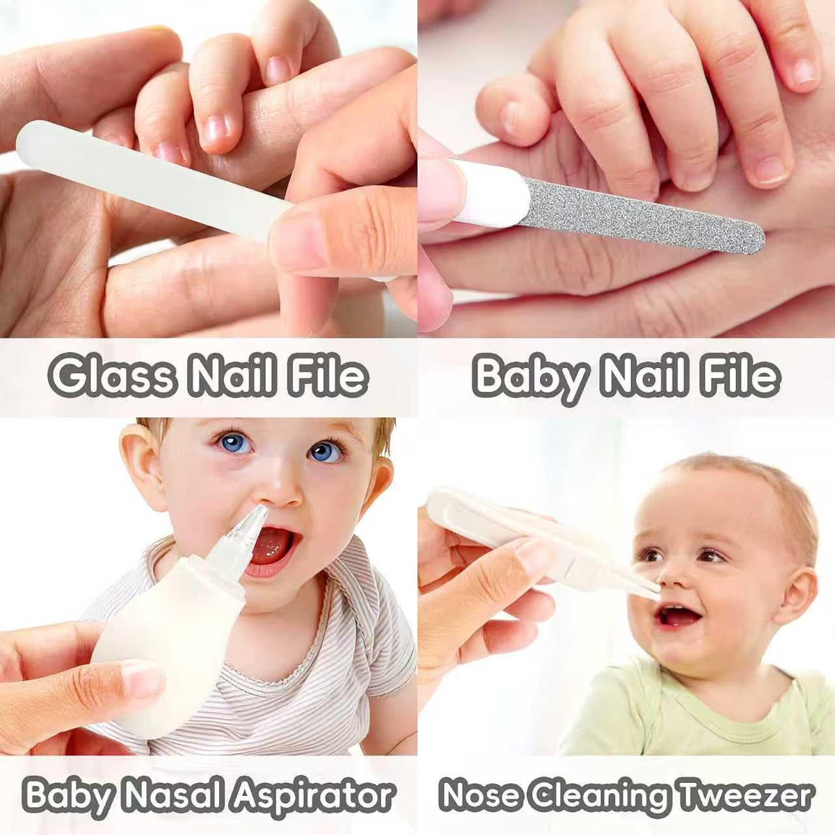 WXA 14-in-1 Baby Grooming Kit for Newborns, Infant Safety Care Set with Hair Brush, Comb, Nail Care Tools, Nasal Aspirator, Medicine Dropper & Portable EVA Case, Gray & White