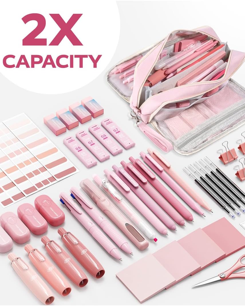 Four Candies Cute Aesthetic Pink School Supplies Kit for Girls