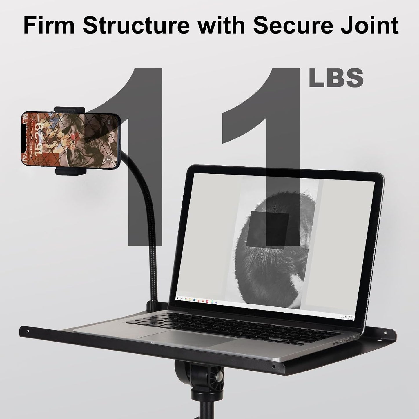 Tossbiss Laptop Tripod on Wheels with 2 Shelves Portable Projector Floor Stand Adjustable Height 25.9 to 51.8 Inch with Phone Holder, Projector Stand