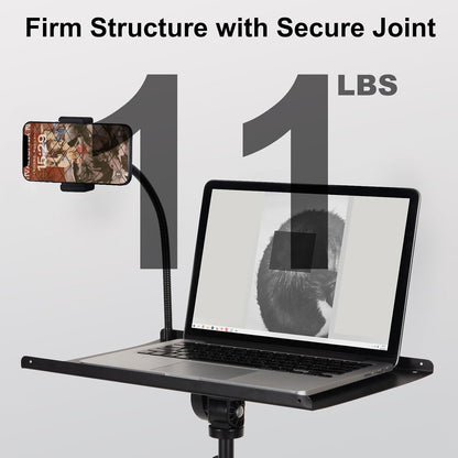 Tossbiss Laptop Tripod on Wheels with 2 Shelves Portable Projector Floor Stand Adjustable Height 25.9 to 51.8 Inch with Phone Holder, Projector Stand