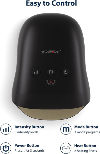 CINCOM Cordless Hand Massager with Heat and Air Compression, 3 Massage Modes, 3 Intensity Levels, Rechargeable 2500mAh Battery, Black