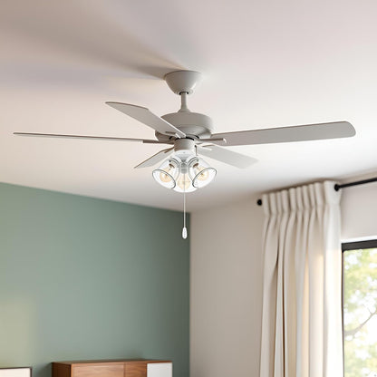 Aspen Creative 22013-1, Three-Light Ceiling Fan Light Kit with Pull Chain, Matte White Finish with Clear Glass Shades, 13-1/8" Diameter x 6-3/4" Height