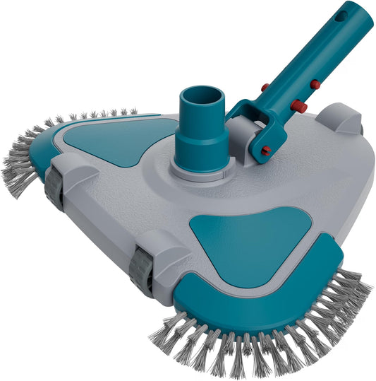 POOLWHALE Weighted Triangular Pool Vacuum Head with Brush, 13-Inch ABS Pool Cleaner with Wheels, Side Brushes & EZ Clip Handle, for Vinyl Liner, Above Ground & Inground Pools