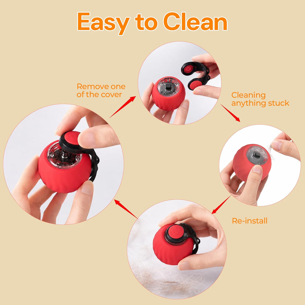 Geamen Interactive Cat Toy with Bird Sounds, 3 Smart Play Modes, Rechargeable Automatic Rolling Ball with 3 Teaser Tails, Indoor Cat Exercise Toy, A1 Red
