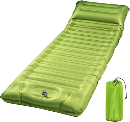 Minthouz 5-Inch Camping Sleeping Pad, Ultralight Inflatable Camping Mattress with Built-In Foot Pump, Waterproof Sleeping Mat with Carry Bag & Repair Patches, Green