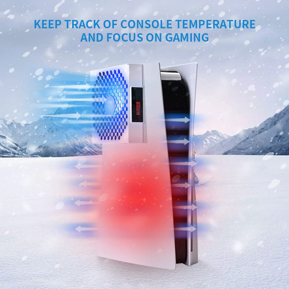 G-STORY PS5 Cooling Fan | Auto 3-Speed Adjustable Console Cooler with LED Temperature Display & RGB Lighting