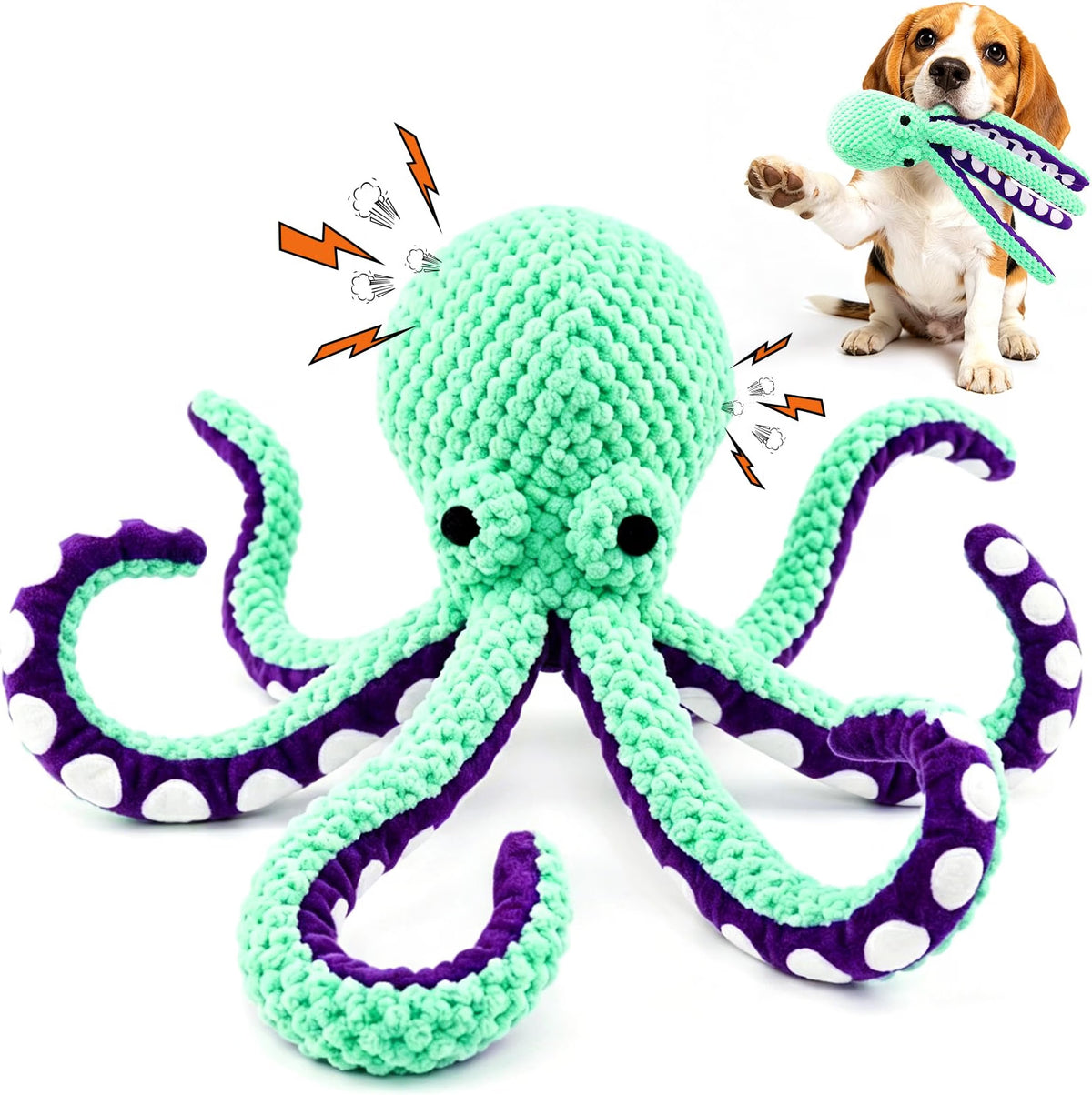 Fuufome Octopus Plush Dog Toy for Small Dogs & Puppies, 13-Inch Squeaky Crinkle Toy with Long Tentacles for Tug, Fetch & Cuddle, Machine Washable
