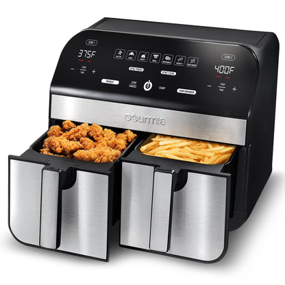Gourmia 10-Quart Dual Basket Digital Air Fryer, Sync Finish & Sync Cook