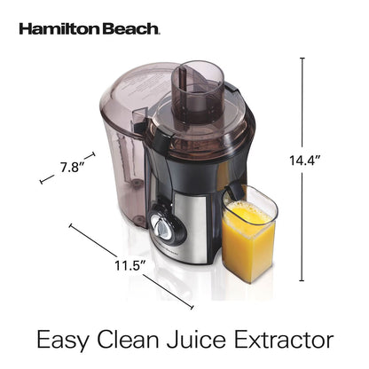 Hamilton Beach 800 Watt Easy Clean Juice Extractor, Easy Sweep Cleaning Tool, 3-Inch Extra-Large Feed Chute, 80 Oz. Pulp Bin, Dual-Speed Juicer