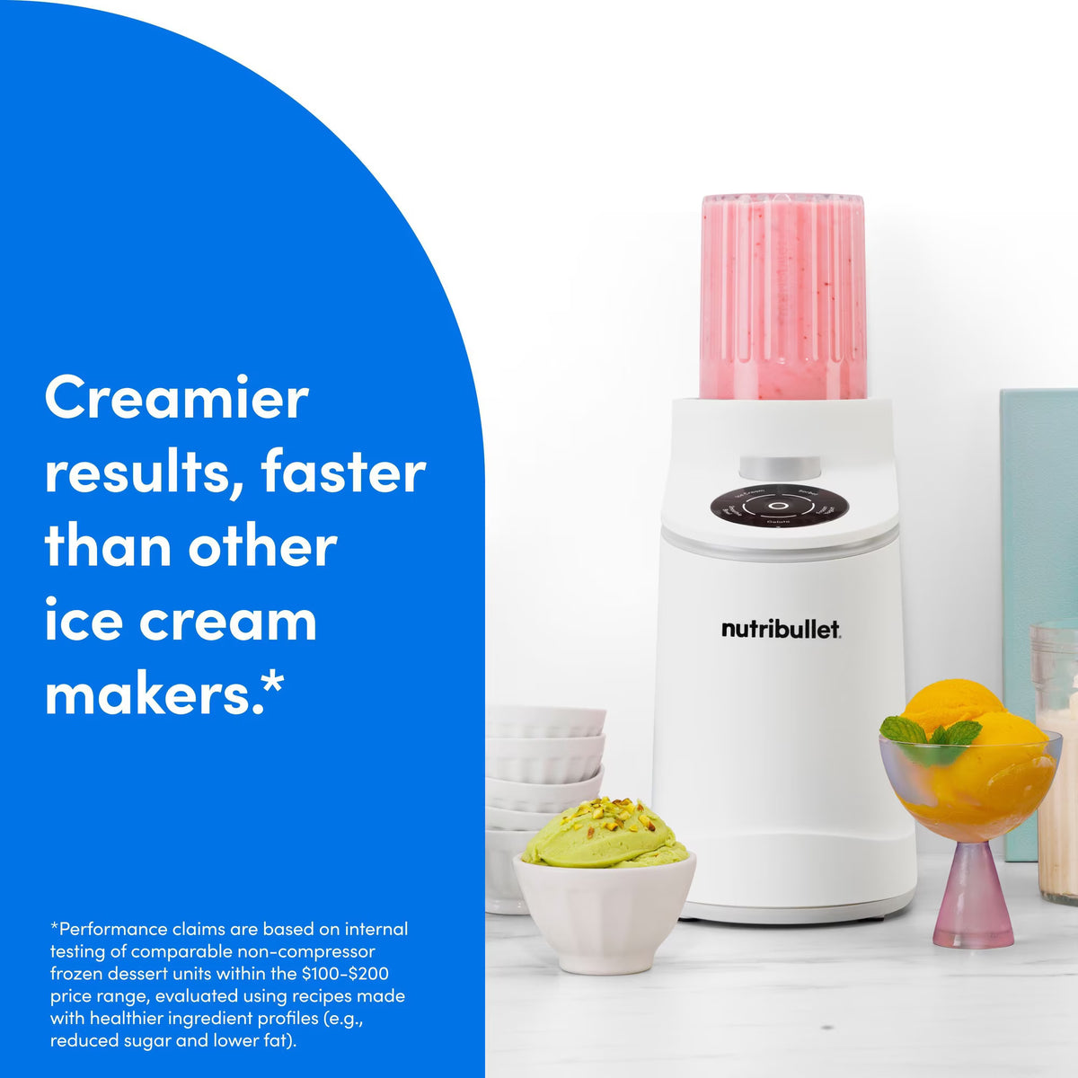 nutribullet Chill Ice Cream Maker, Frozen Dessert Maker with 5 Preset Programs, 2 Pint Cups & Lids for Ice Cream, Sorbet, Gelato, Smoothie Bowls & Frozen Yogurt