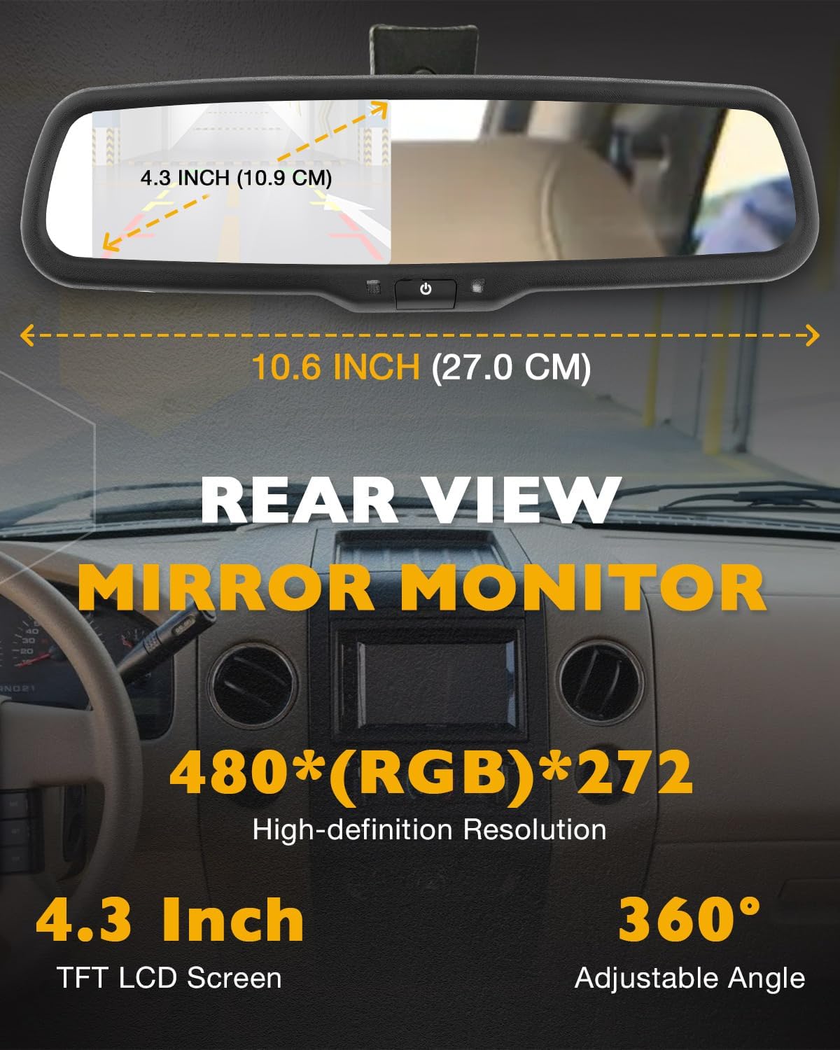 Backup Camera Handle w/Rear View Mirror Monitor, Fits 04-16 Ford F150 F250 Tailgate, Compatible with F350 F450 F550 Super Duty/Explorer, 4.3" Rear View, 170° Viewing Angle, Waterproof Reverse Camera