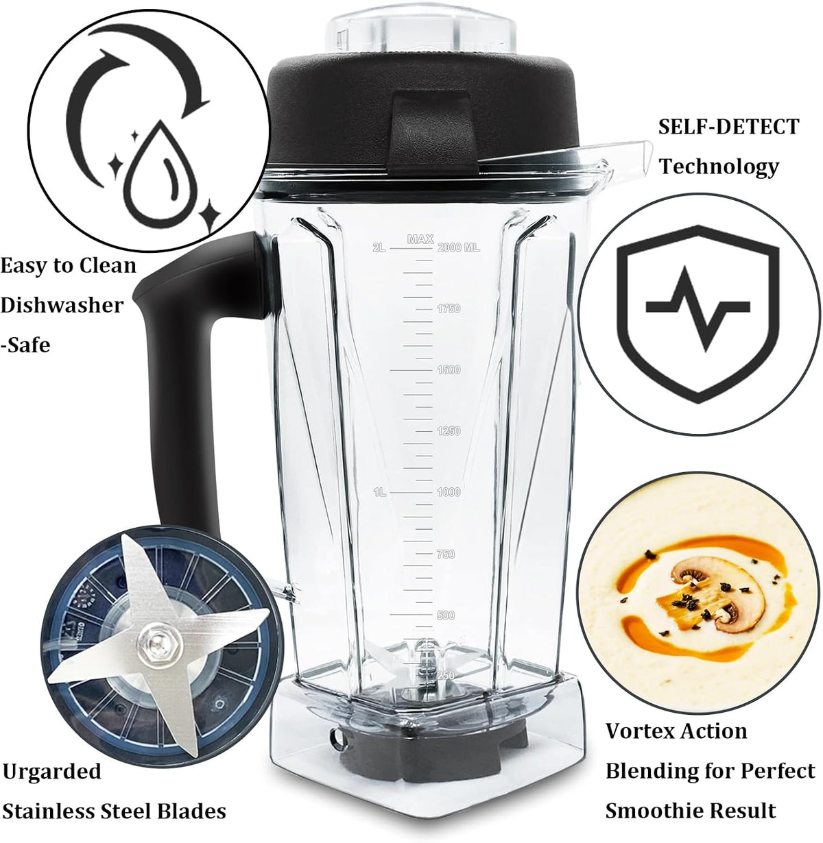 Cittiwo 64oz Tall Blender Pitcher for VM G/Classic/Explorian Replacement Container Compatible with 5200 5000 5300 6300 VM0101 VM0103 VM0197 Classic/Explorian/Commercial Series etc