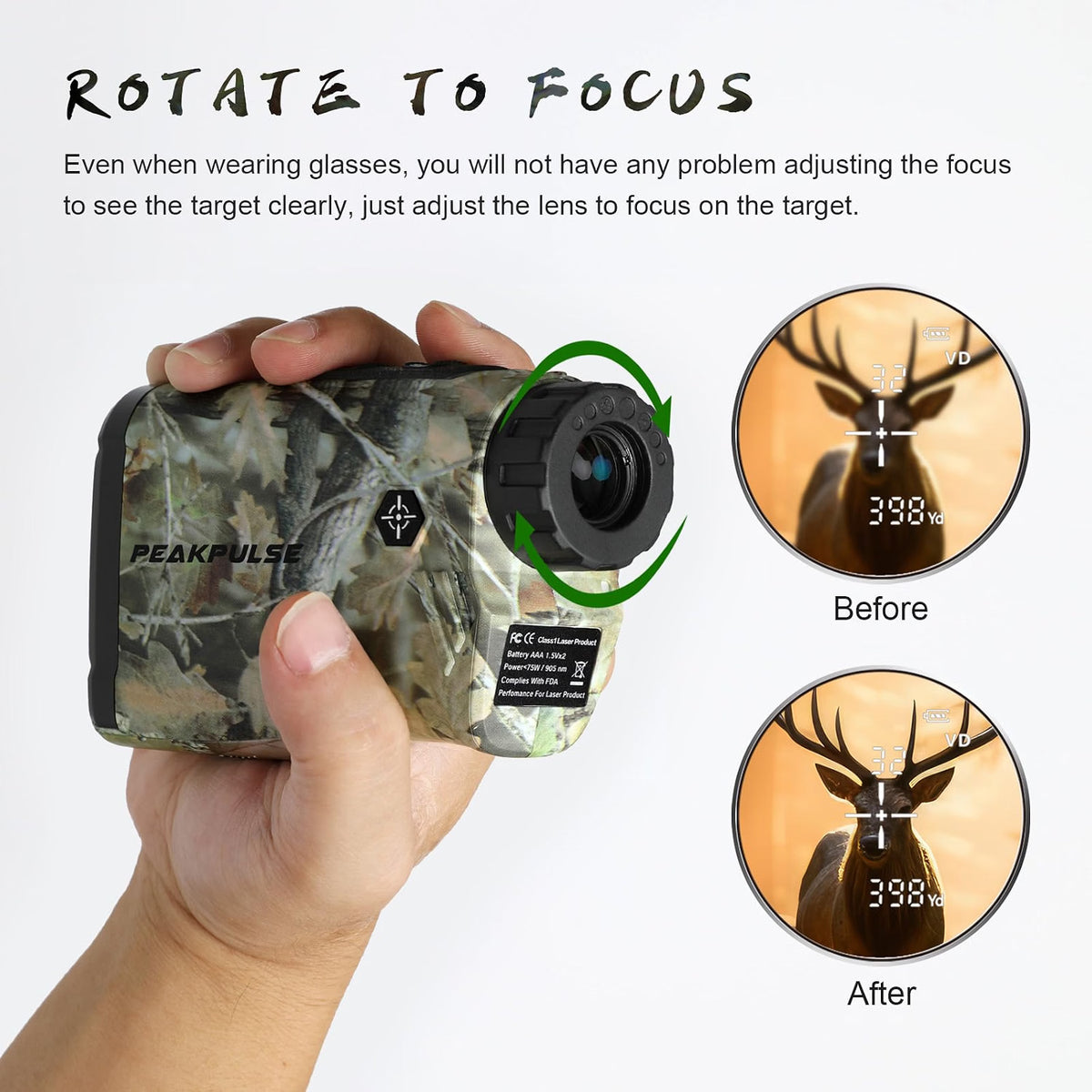 PEAKPULSE Hunting Range Finder 1400 Yards, 6X Laser Rangefinder with Angle, Horizontal & Vertical Measurement, IP54 Water Resistant, LC1200A-GR