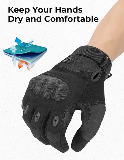 KEMIMOTO Tactical Gloves for Men, Touchscreen Motorcycle Gloves with Hard Shell & Palm Padding, Breathable Protective Gloves for Motorcycle, Cycling, Airsoft, Paintball, Hiking & Outdoor Sports, Black, X-Large