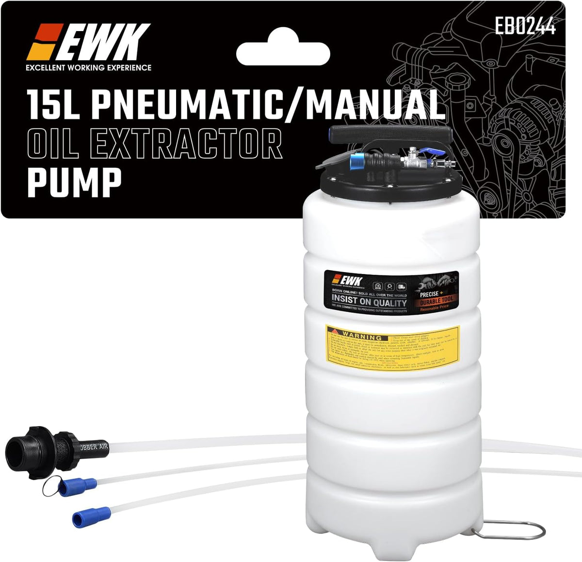 EWK 15L Pneumatic/Manual Oil Extractor Pump, EB0244 Fluid Evacuator for Engine Oil, ATF, Coolant & Power Steering Fluid, 40–170 PSI