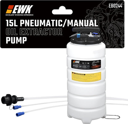EWK 15L Pneumatic/Manual Oil Extractor Pump, EB0244 Fluid Evacuator for Engine Oil, ATF, Coolant & Power Steering Fluid, 40–170 PSI