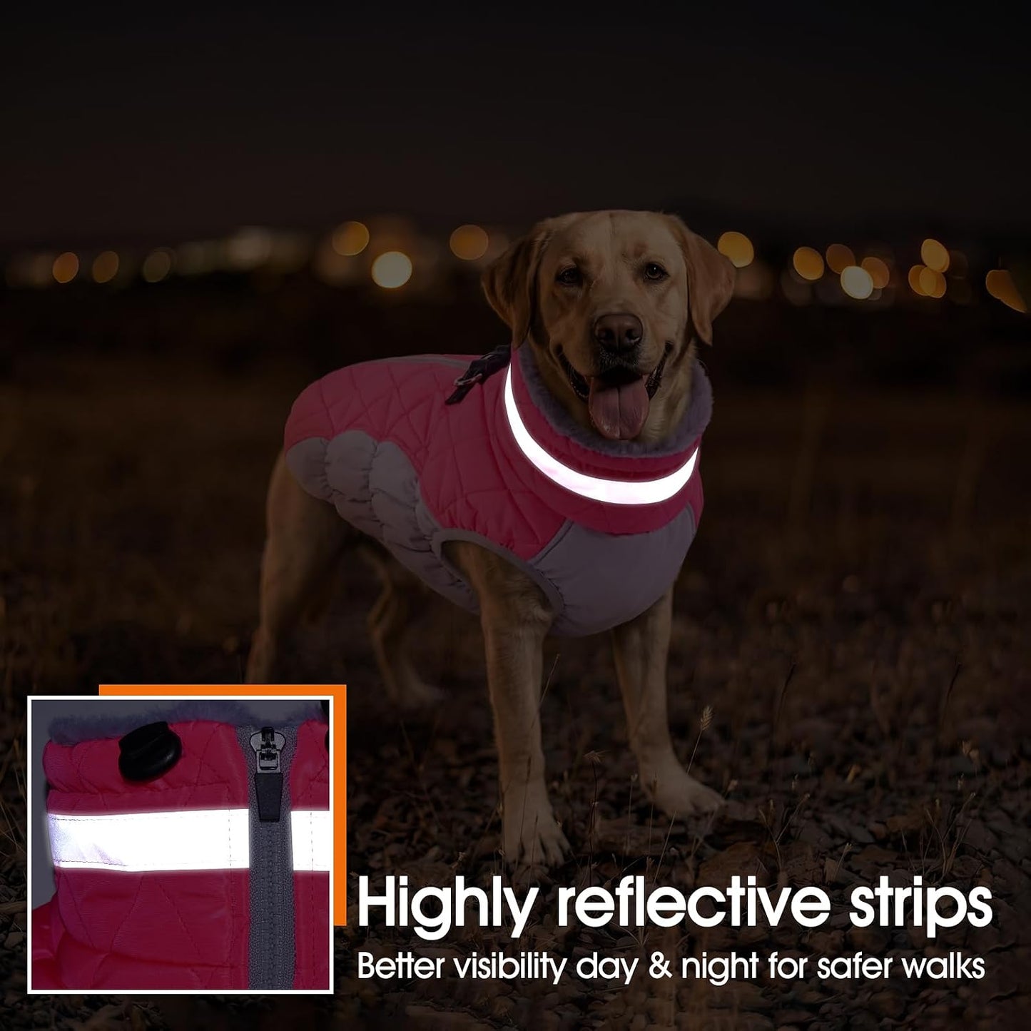 Warm Dog Winter Coat, Waterproof Dog Jacket with Built-In Harness, Reflective Fleece Vest, X-Small, Neon Pink