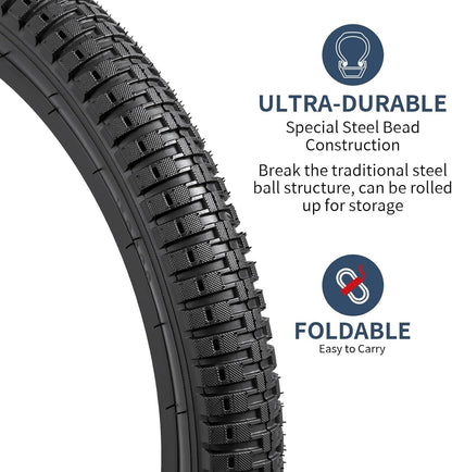 YunSCM 2-Pack 20" x 2.125 Bike Tires with Tubes, All-Terrain Directional Tread Bicycle Tires for BMX & Multi-Surface Riding, 40 PSI, Y-1106