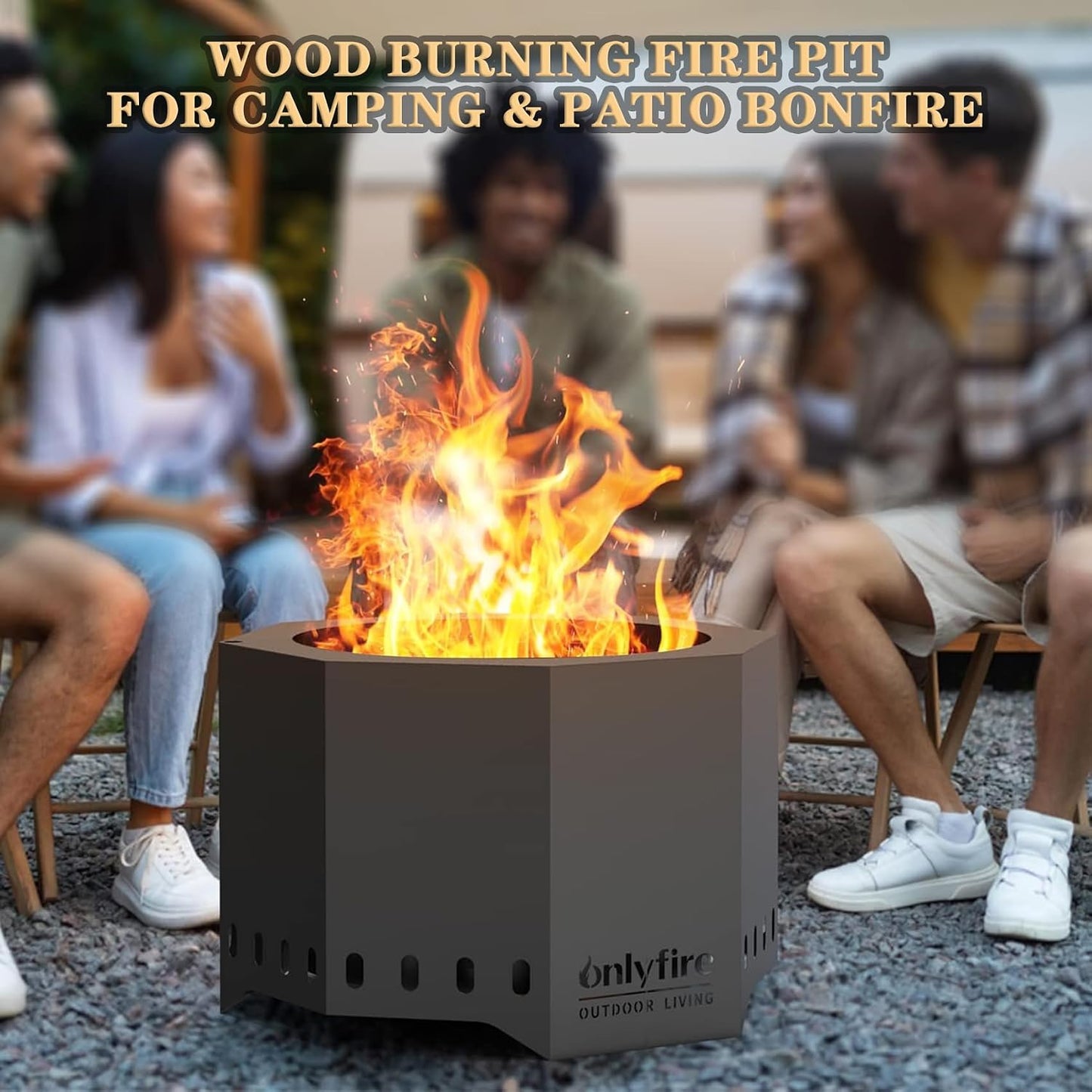 24" Modern Smokeless Fire Pit, Large Wood Burning Firepit, FP013 Portable Outdoor Fireplace for Patio Backyard Gathering Bonfire Party Camping Tailgating Lakeside Villa Beachside