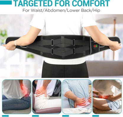 Comfytemp Cordless Heating Pad with Massager for Back, Portable Heated Belt with 3 Heat Levels and 3 Vibration Modes, 5000mAh Rechargeable Battery, Up to 58-Inch Waist, Black