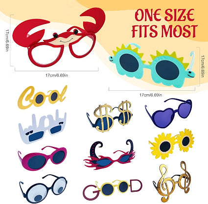Qunonaty 24-Piece Funny Party Hats & Sunglasses Set, 12 Assorted Novelty Hats and 12 Funny Glasses for Photo Booth Props, Costume Parties & Celebrations