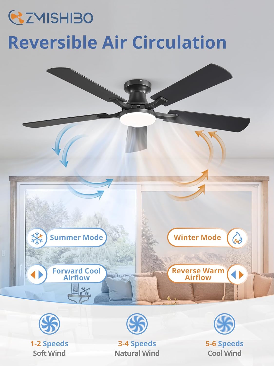 ZMISHIBO 52-Inch Ceiling Fan with Light