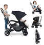 INFANS Sit and Stand Double Stroller, Foldable Tandem with Standing Platform, Black
