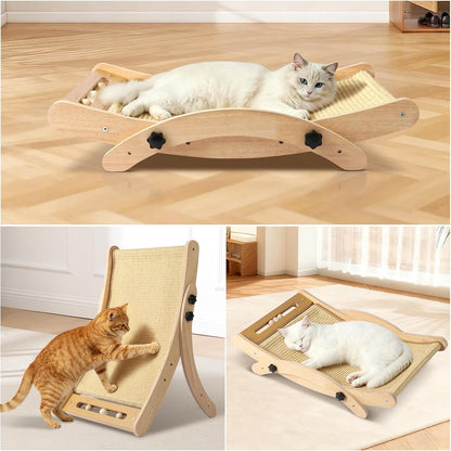 Cat Scratcher Bed, 19-Inch Large Sisal Cat Scratching Board, 3-in-1 Cat Scratcher Lounge with Hammock & Raised Perch, Ergonomic Curved Arch, Indoor Cat Furniture, Sisal Beige