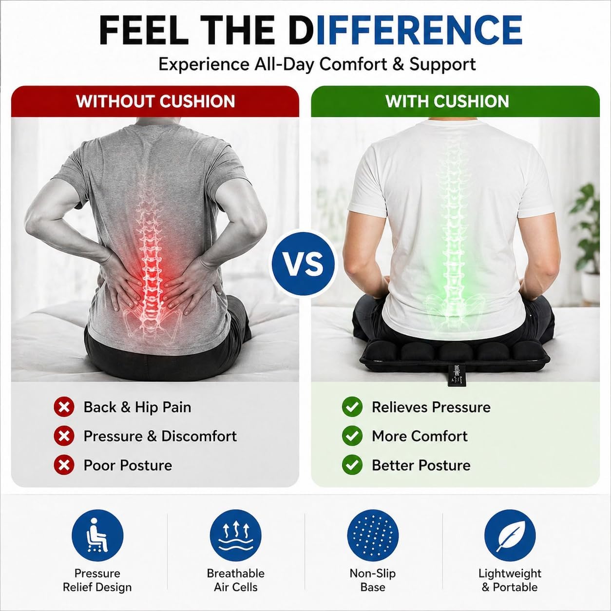 HyperionFlo Essentials Inflatable Air Cell Seat Cushion for Travel