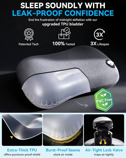 Hikenture Camping Pillow with Removable Cover, Ultralight Inflatable Pillow Ergonomic Neck Lumber Support, Upgrade Leakproof Backpacking Pillow, Portable Packable for Hiking, Beach, Travel